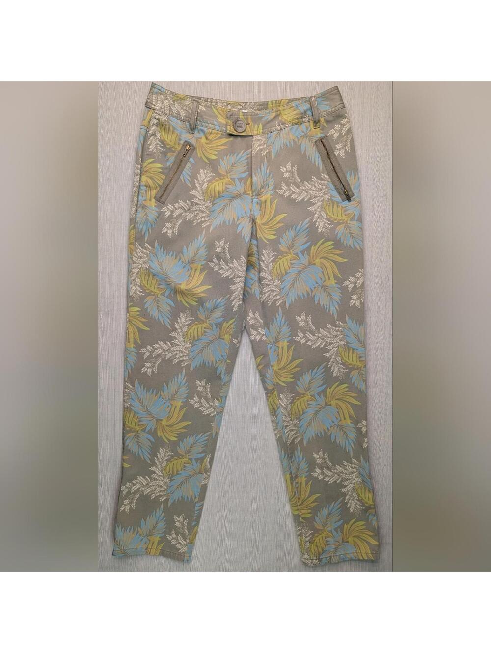Liz Claiborne Audra Gray Blue Yellow Floral Cotton Ankle Pants Women’s Size 6